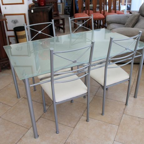 CK17011N Dining Set Metal Framed Glass Top Table 91cm Wide 152cm Long 76cm High Four Matching Chairs 149 euros