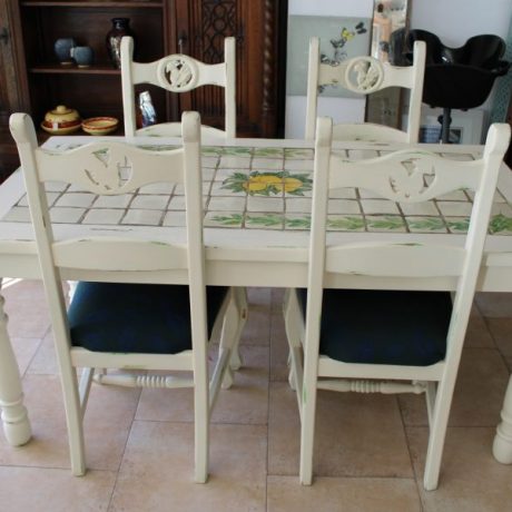 CK17001N Dining Set Wooden Table Ceramic Inlay Top 87cm Wide 76cm High 164cm Long Four Matching Chairs 249 eyrp
